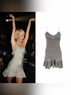 Silk Lace Gemstone Sequin Bow Corset Back Mini Dress As Seen On Paris Hilton